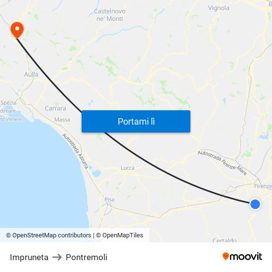 Impruneta to Pontremoli map