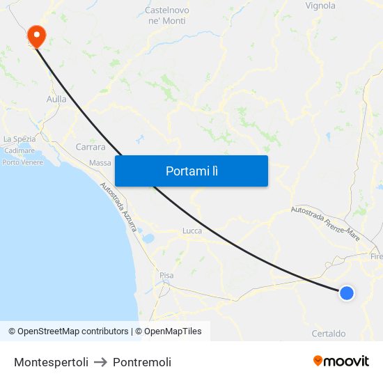 Montespertoli to Pontremoli map