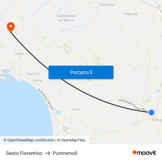 Sesto Fiorentino to Pontremoli map