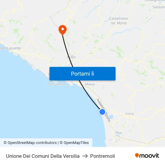 Unione Dei Comuni Della Versilia to Pontremoli map