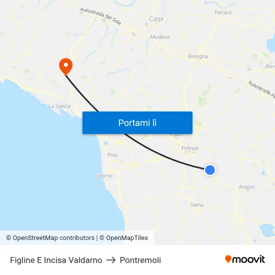 Figline E Incisa Valdarno to Pontremoli map