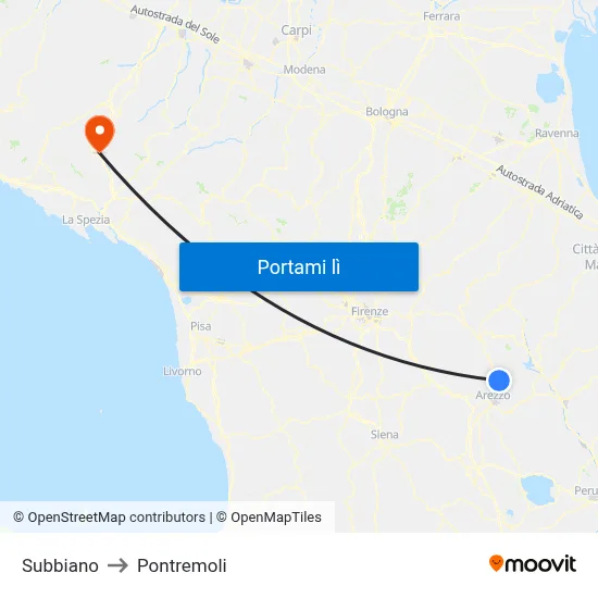 Subbiano to Pontremoli map