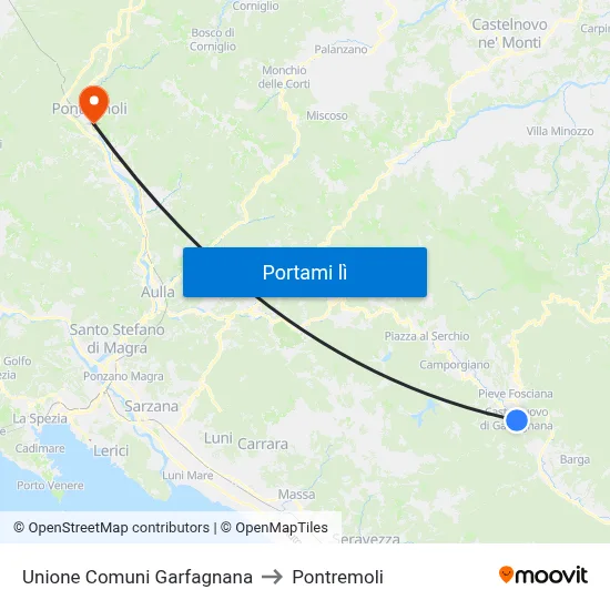 Unione Comuni Garfagnana to Pontremoli map
