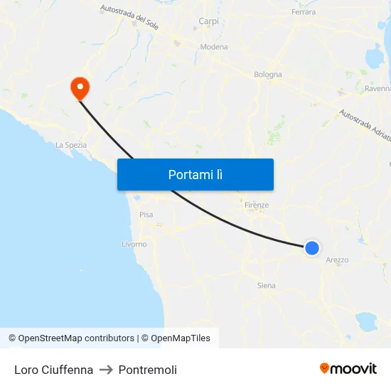 Loro Ciuffenna to Pontremoli map