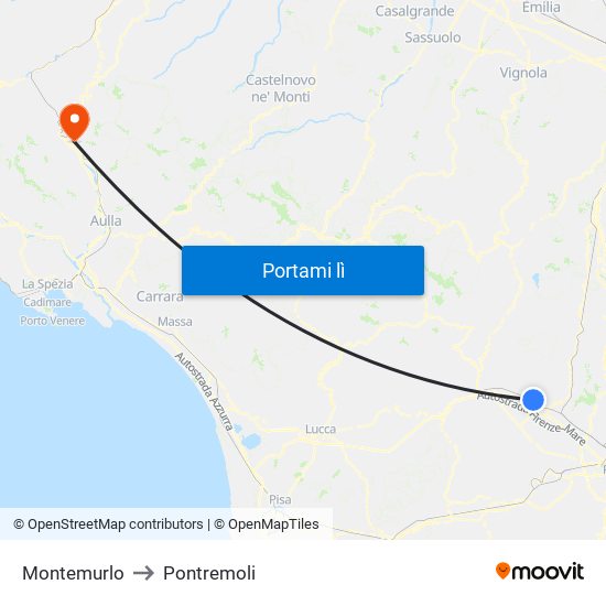 Montemurlo to Pontremoli map