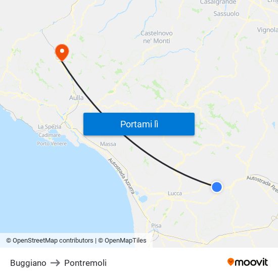 Buggiano to Pontremoli map