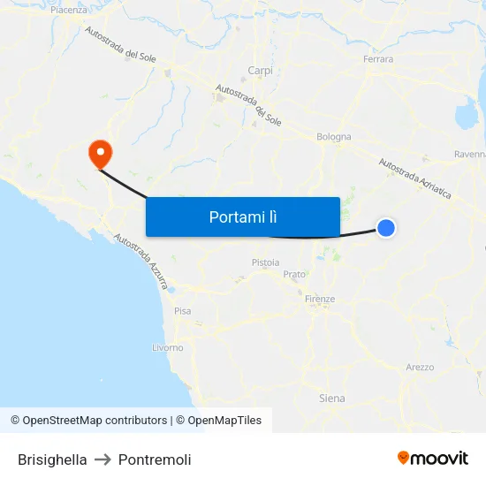 Brisighella to Pontremoli map