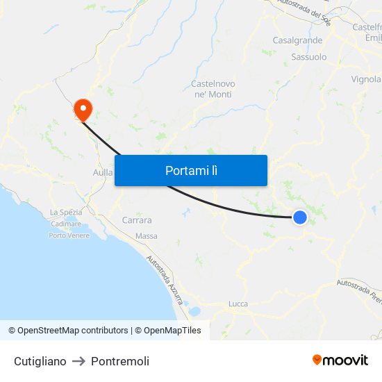 Cutigliano to Pontremoli map