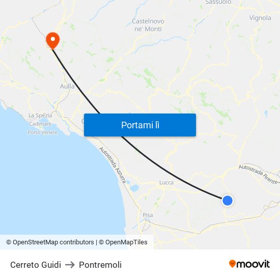 Cerreto Guidi to Pontremoli map