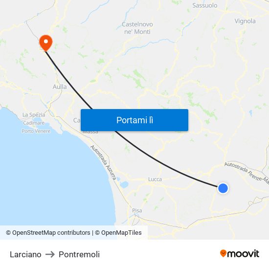 Larciano to Pontremoli map