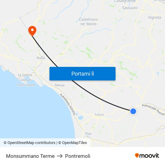 Monsummano Terme to Pontremoli map