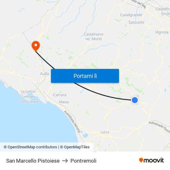 San Marcello Pistoiese to Pontremoli map