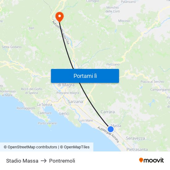 Stadio Massa to Pontremoli map