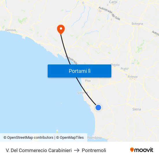 V. Del Commerecio Carabinieri to Pontremoli map