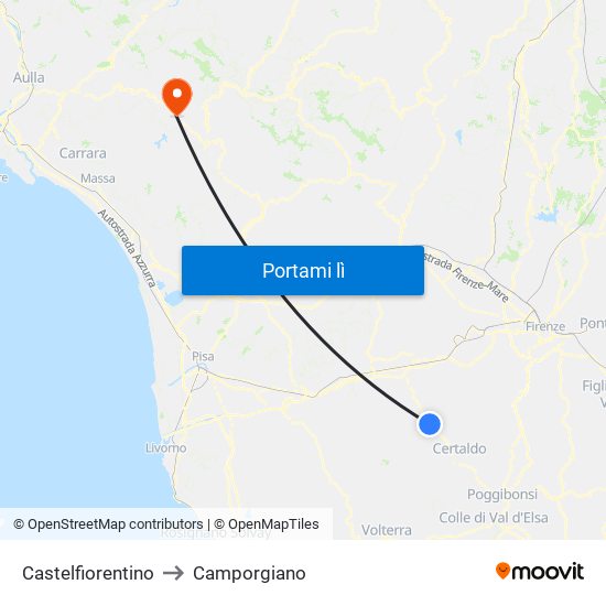 Castelfiorentino to Camporgiano map