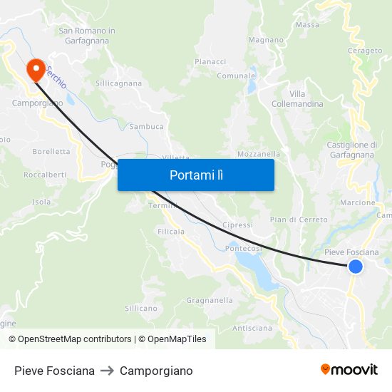 Pieve Fosciana to Camporgiano map