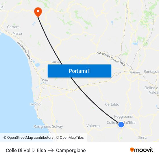 Colle Di Val D' Elsa to Camporgiano map