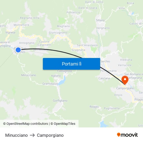 Minucciano to Camporgiano map