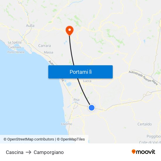 Cascina to Camporgiano map