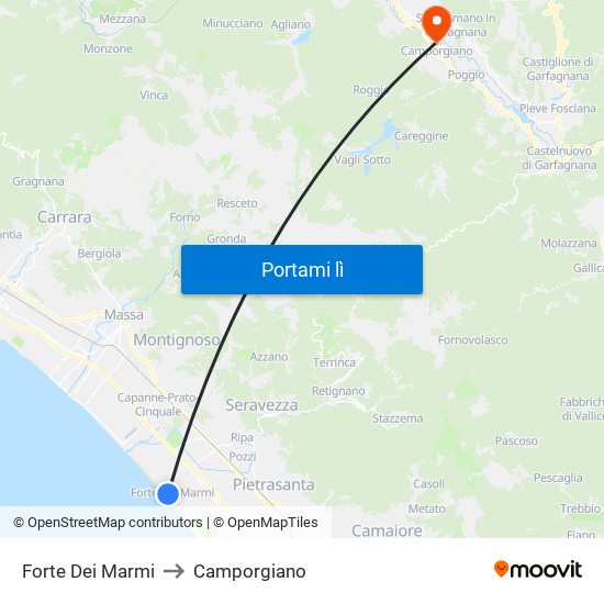 Forte Dei Marmi to Camporgiano map