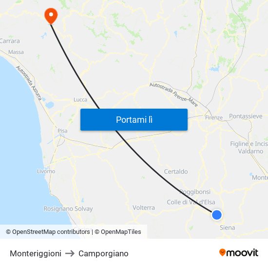 Monteriggioni to Camporgiano map