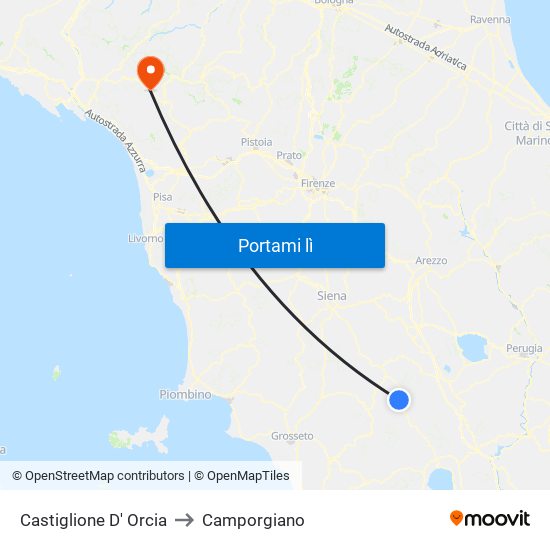 Castiglione D' Orcia to Camporgiano map