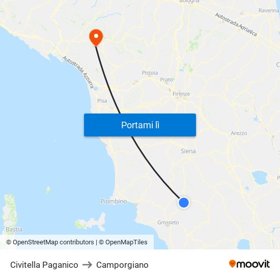 Civitella Paganico to Camporgiano map