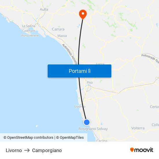 Livorno to Camporgiano map