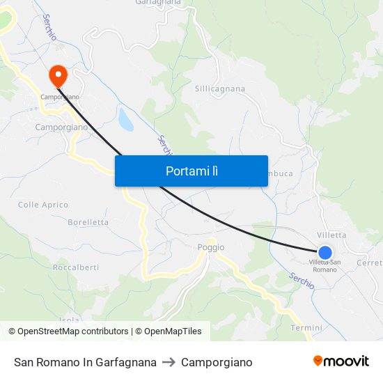 San Romano In Garfagnana to Camporgiano map