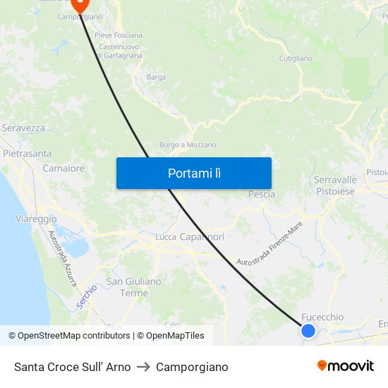 Santa Croce Sull' Arno to Camporgiano map