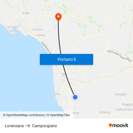 Lorenzana to Camporgiano map