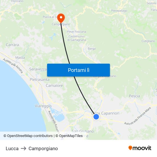 Lucca to Camporgiano map