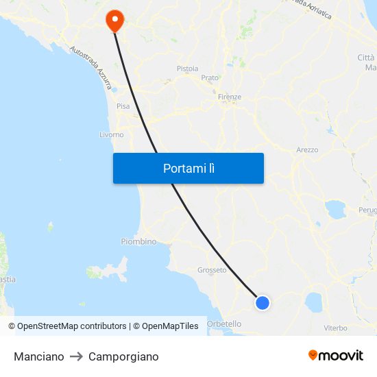 Manciano to Camporgiano map