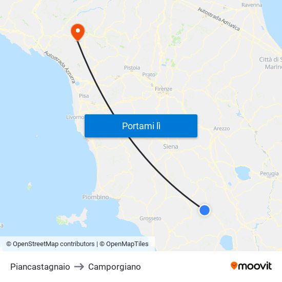 Piancastagnaio to Camporgiano map