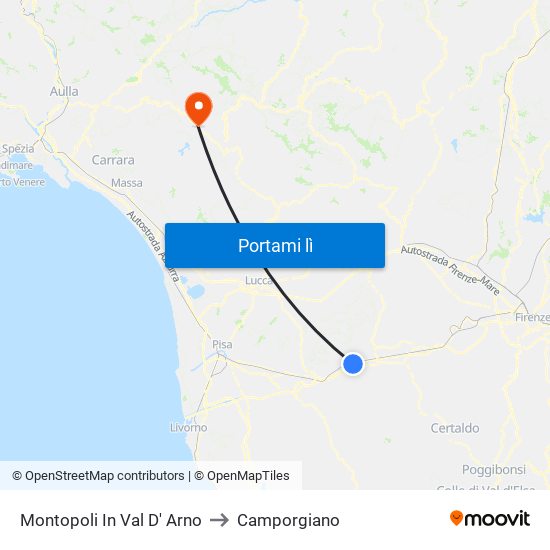 Montopoli In Val D' Arno to Camporgiano map