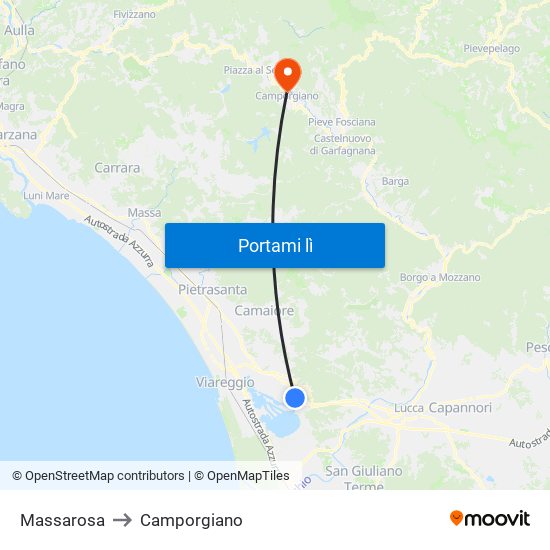 Massarosa to Camporgiano map