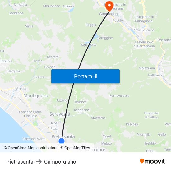 Pietrasanta to Camporgiano map