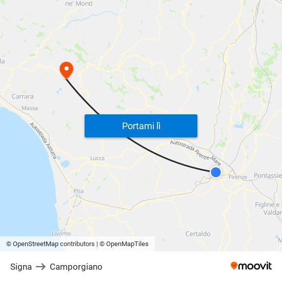 Signa to Camporgiano map