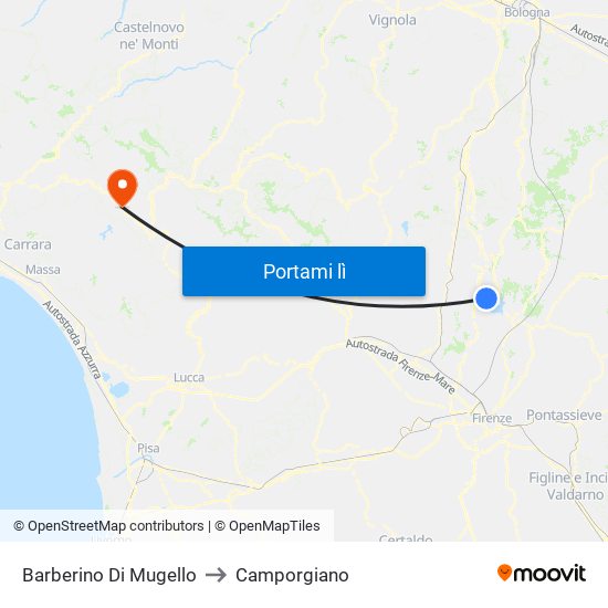 Barberino Di Mugello to Camporgiano map