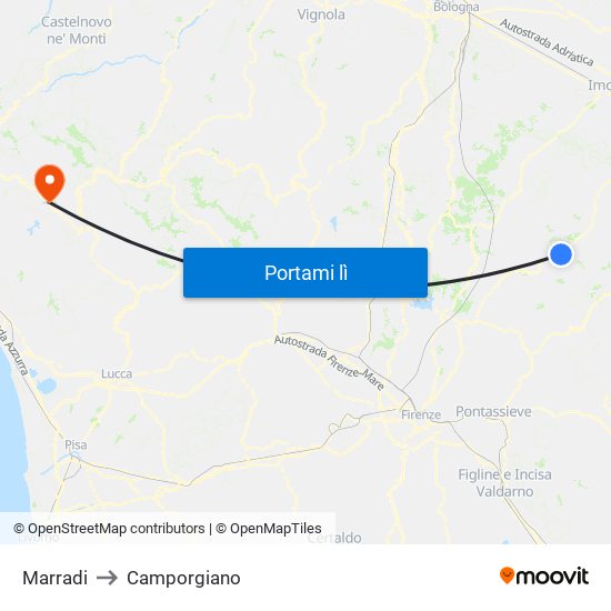 Marradi to Camporgiano map