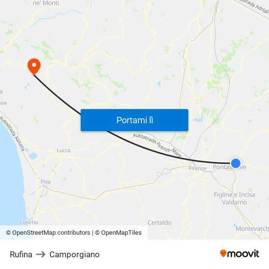 Rufina to Camporgiano map