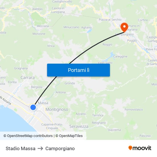 Stadio Massa to Camporgiano map