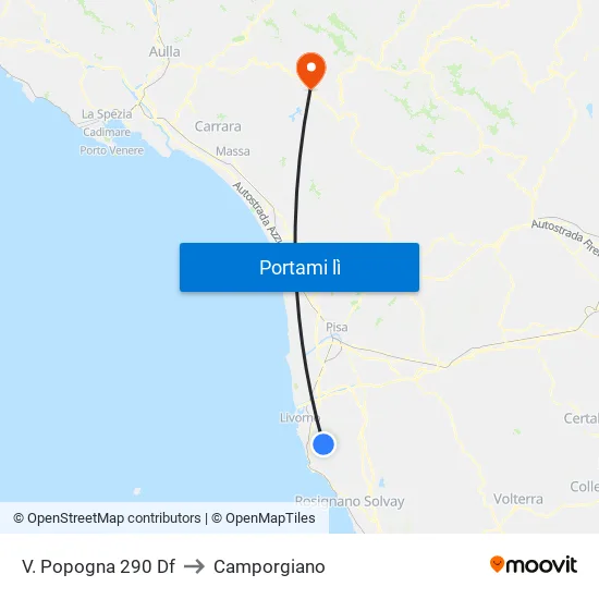 V. Popogna 290 Df to Camporgiano map
