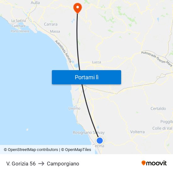 V. Gorizia 56 to Camporgiano map