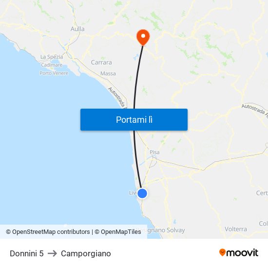Donnini 5 to Camporgiano map
