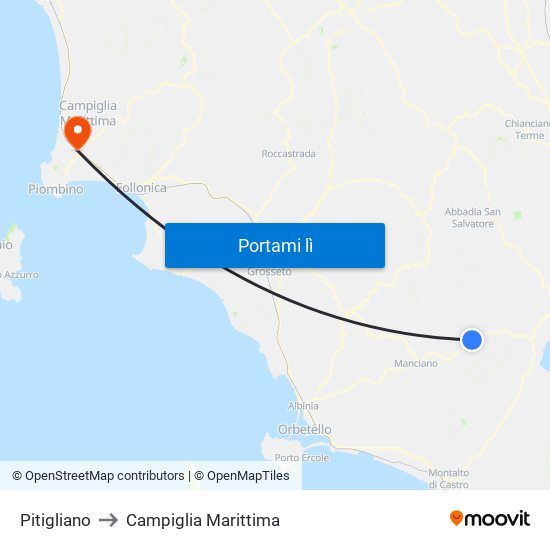 Pitigliano to Campiglia Marittima map