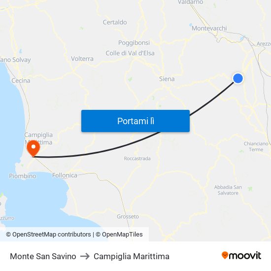 Monte San Savino to Campiglia Marittima map