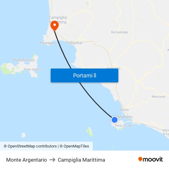 Monte Argentario to Campiglia Marittima map