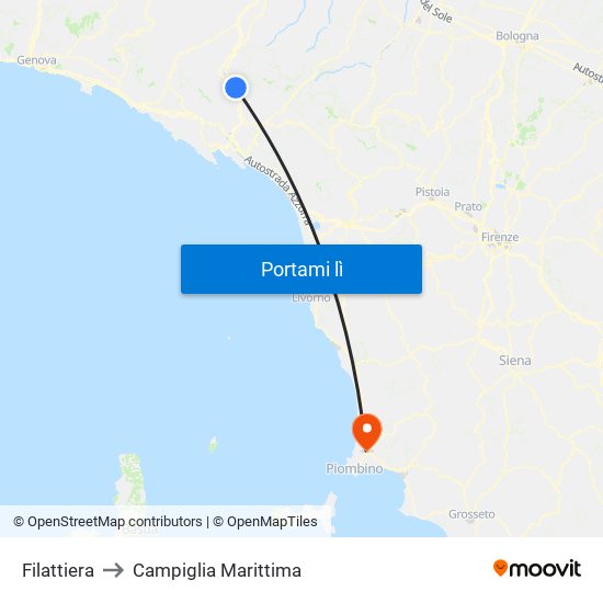 Filattiera to Campiglia Marittima map