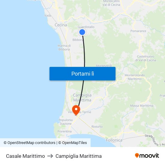 Casale Marittimo to Campiglia Marittima map
